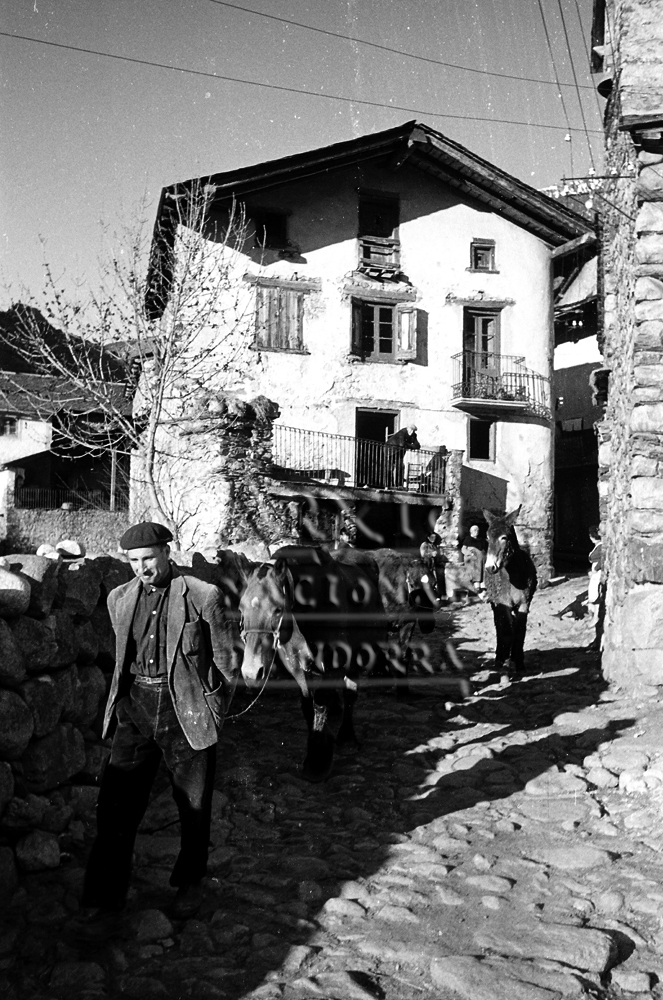 FL 031: Un home, amb cavalls, per un carrer de les Bons (Encamp)