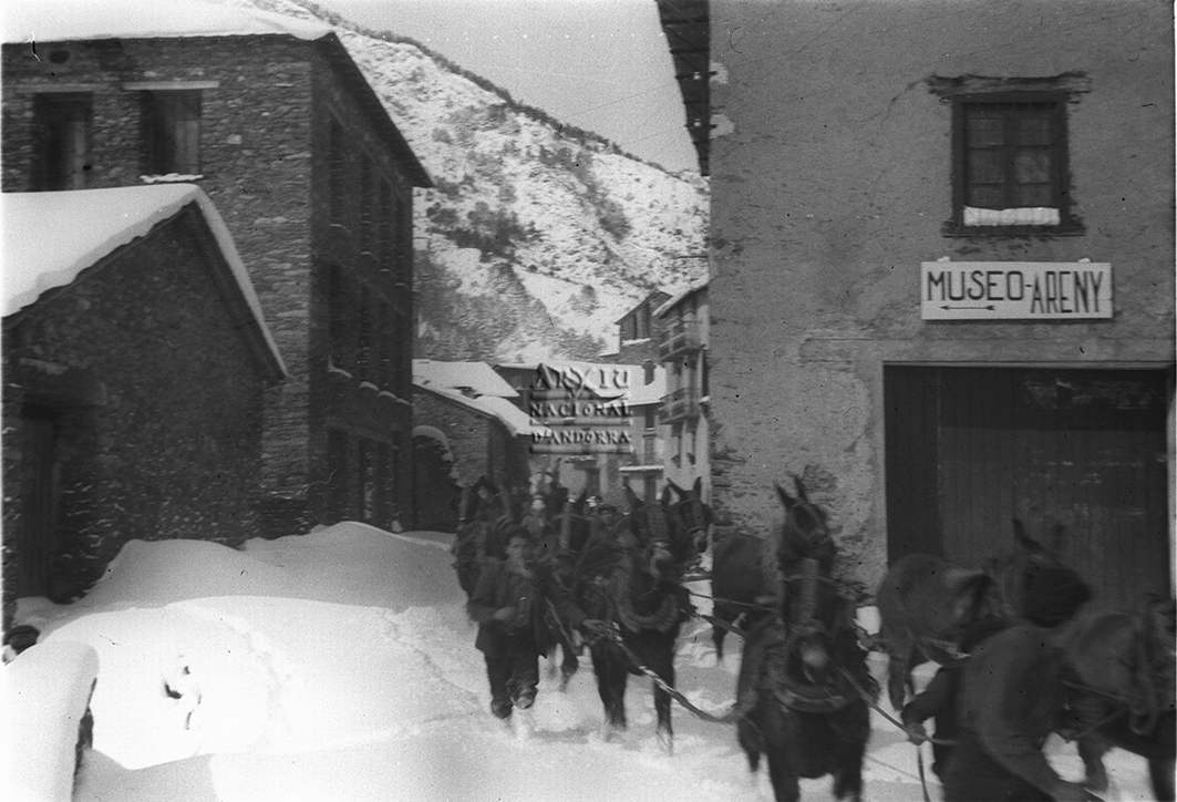 033-CR: Tir de set matxos tibant un carro a Ordino