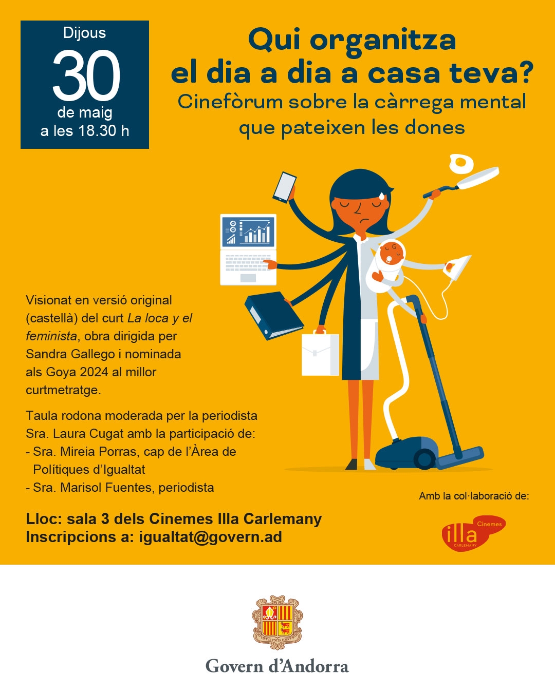 Igualtat organitza el 30 de maig un cinefòrum sobre el repartiment desigual de les tasques de la llar i la càrrega mental que pateixen les dones