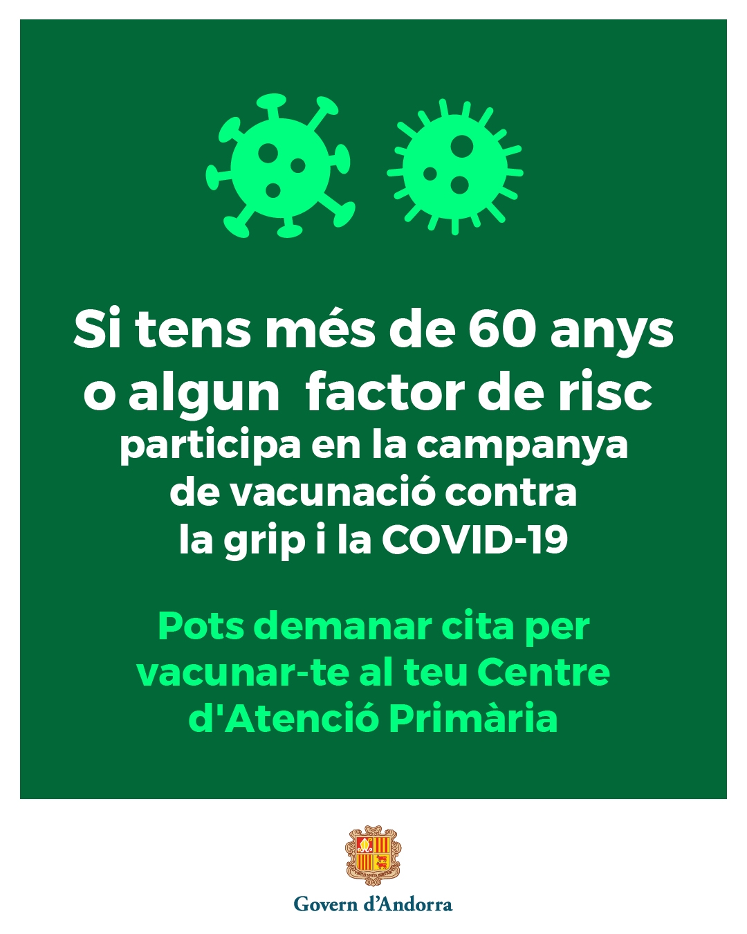 Salut recorda als grups de risc la importància de vacunar-se contra la grip i la COVID-19 per protegir-se de cara a l’hivern