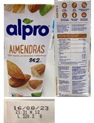 Alerta alimentària per la possible presència de llet no inclosa en l’etiquetatge del producte Bebida de Almendra ALPRO