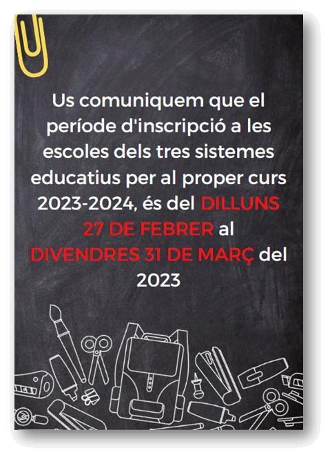 Inscripcions per al proper curs escolar a partir del 27 de febrer