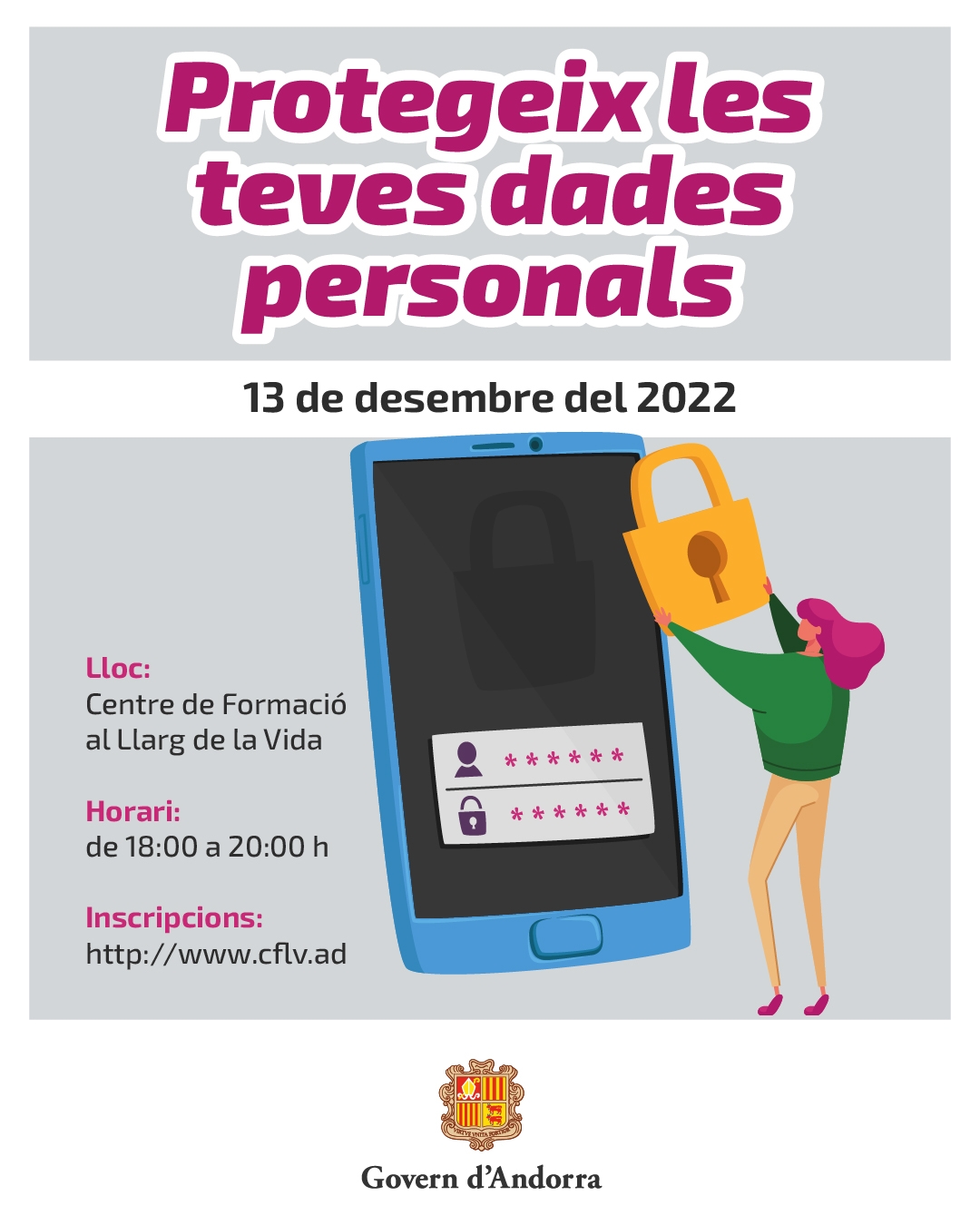 Inscripcions obertes per assistir a una xerrada formativa sobre com protegir les dades personals