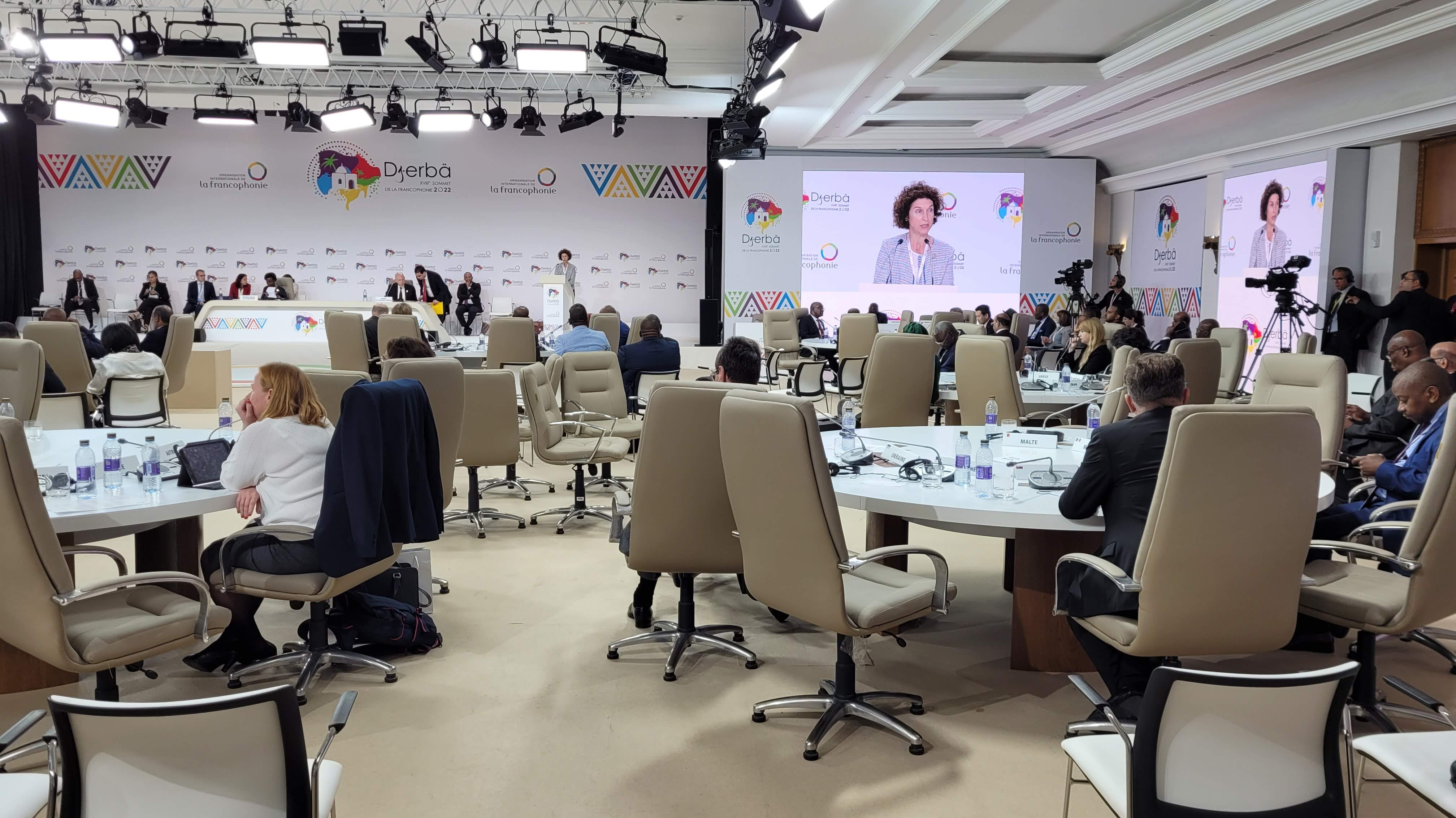 La ministra Ubach presenta les conclusions de la taula rodona en la clausura de la 18a Cimera de caps d’Estat i de Govern de la Francofonia