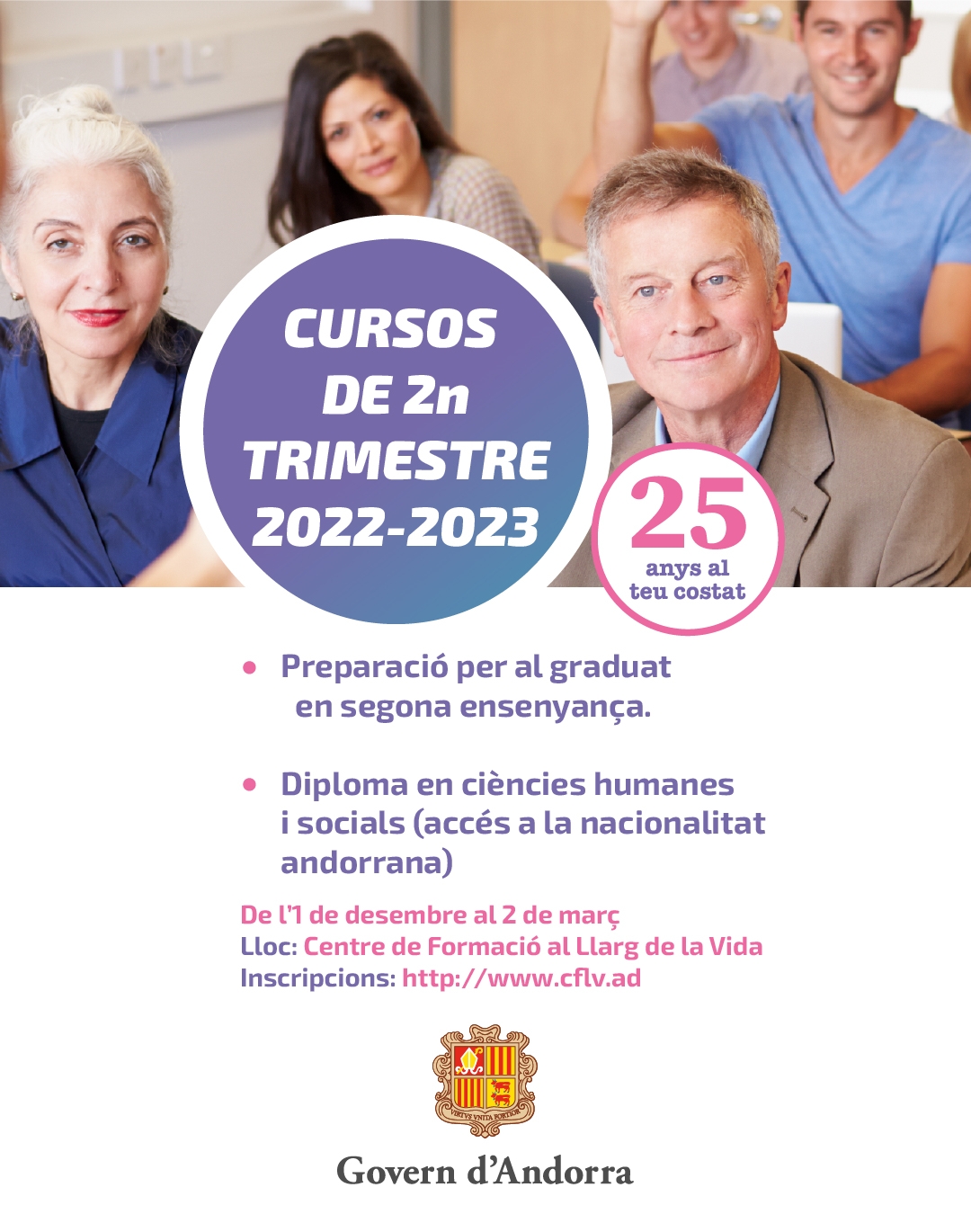 S’obre el període d’inscripció a les formacions al Centre de Formació al Llarg de la Vida pels cursos que es duran a terme de l’1 de desembre d’enguany al 2 de març del 2023