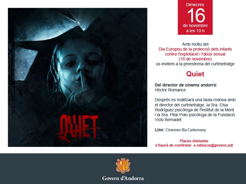 Taula rodona i projecció del curtmetratge ‘Quiet’ amb motiu del Dia Europeu de la protecció dels infants contra l'explotació i l'abús sexual