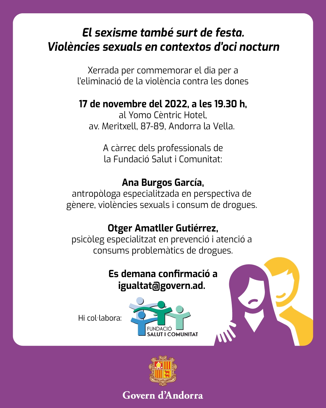 Igualtat organitza una xerrada el 17 de novembre amb motiu del Dia Internacional contra la violència envers les dones