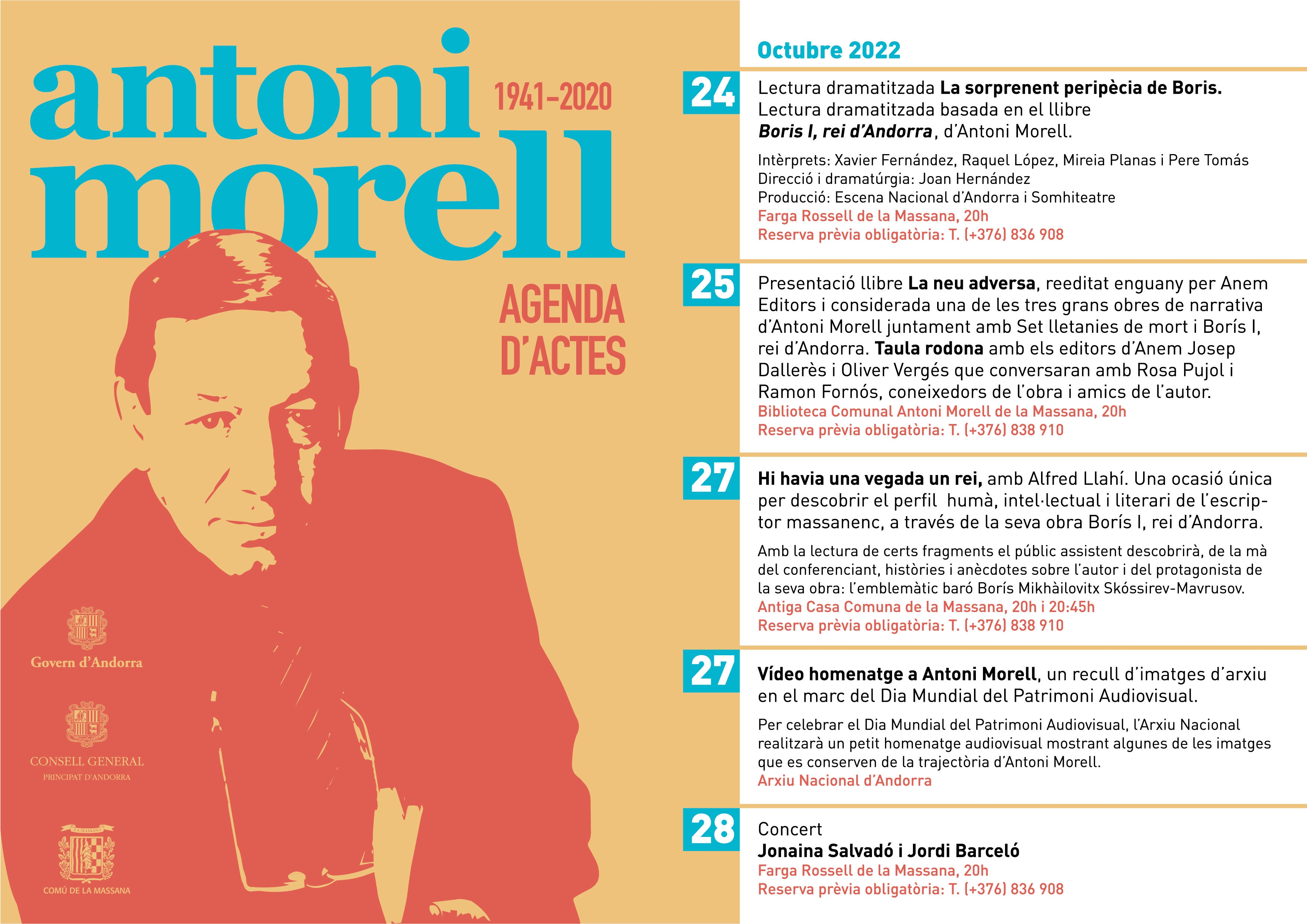 El Govern, el Consell General i el comú de la Massana reprenen el programa d’activitats d’homenatge a Antoni Morell