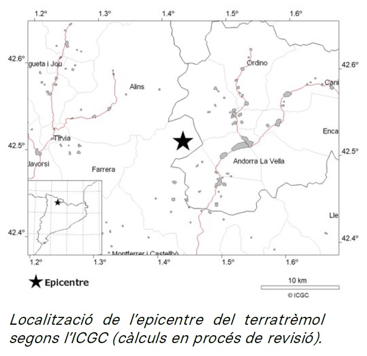 Registrat un terratrèmol amb epicentre a l’Alt Urgell de magnitud 2,5