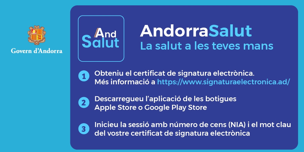 Ja es pot descarregar l’aplicació AndorraSalut que conté la informació relativa al procés de vacunació, les proves o el certificat de recuperació de la COVID-19