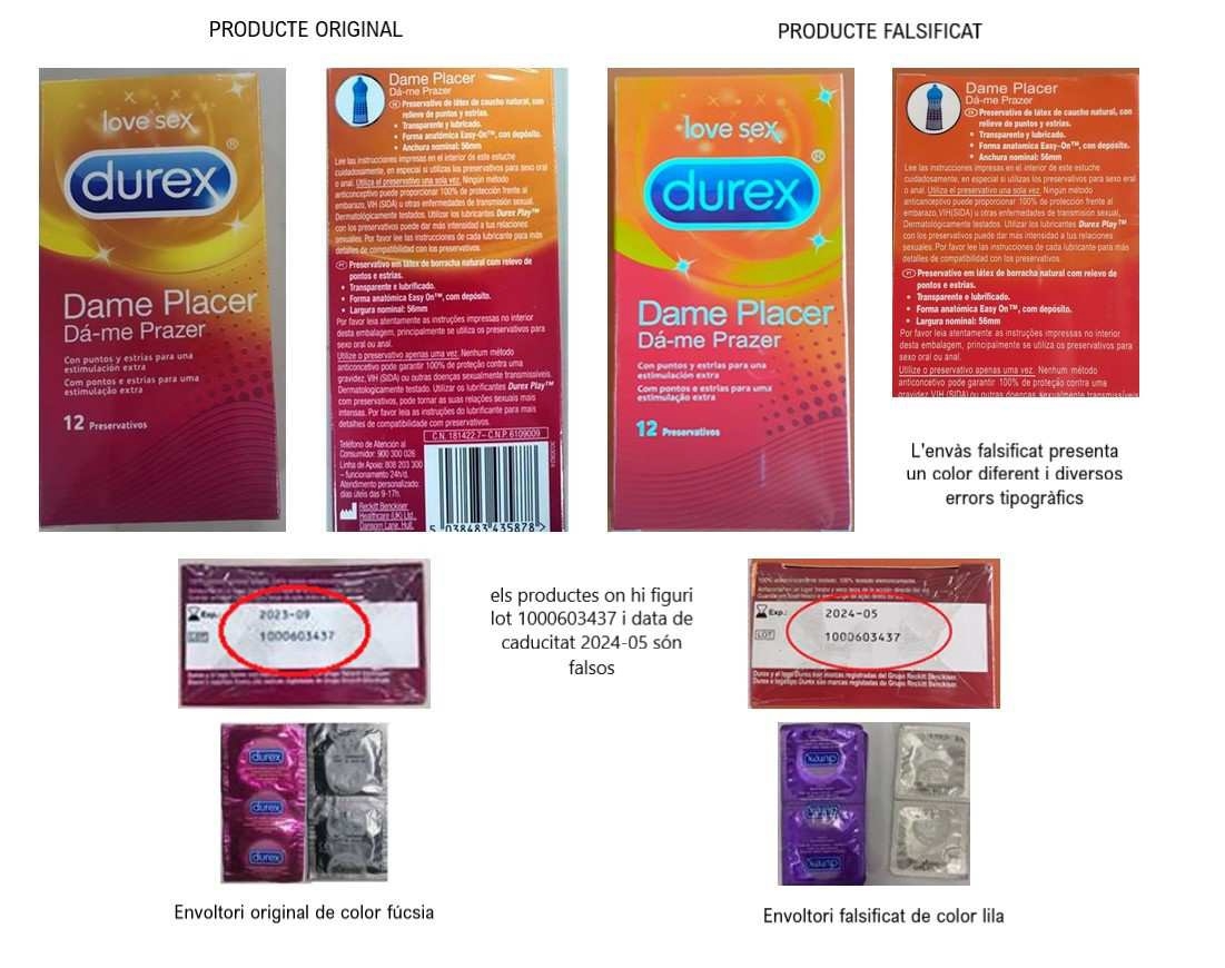 Alerta relativa a la detecció d'unitats falsificades del producte 'Durex Dame placer, 12 preservatius'