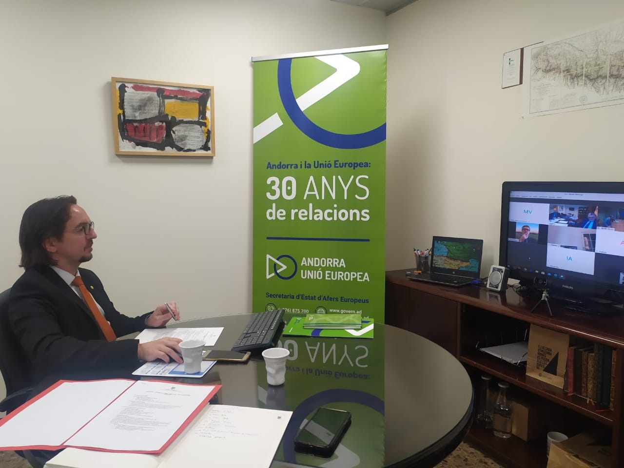 Primera trobada entre Landry Riba i el secretari d’Estat per a la Unió Europea d’Espanya, Juan González-Barba