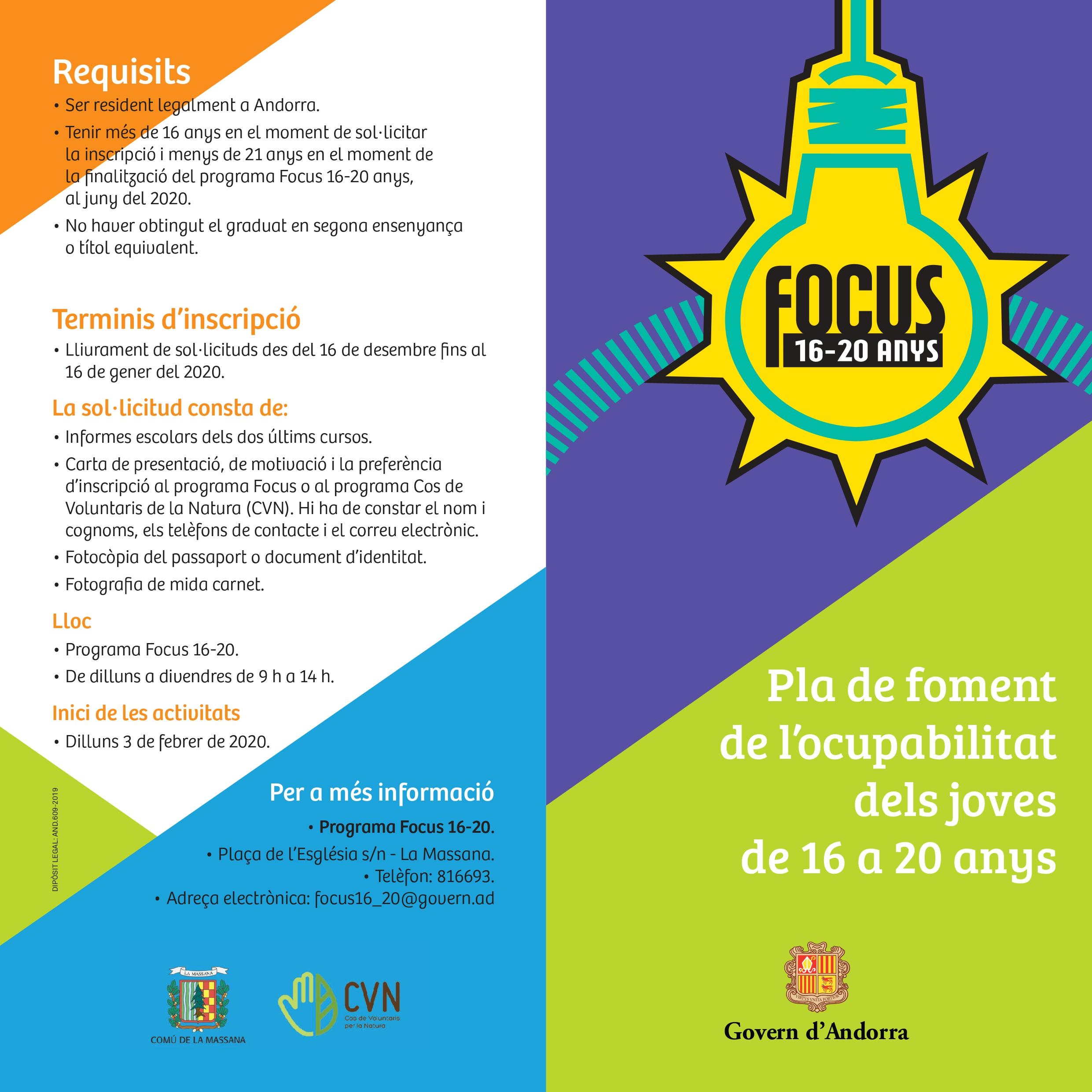 Educació i Ensenyament Superior amplia el període de lliurament de sol·licituds del programa Focus 16-20
