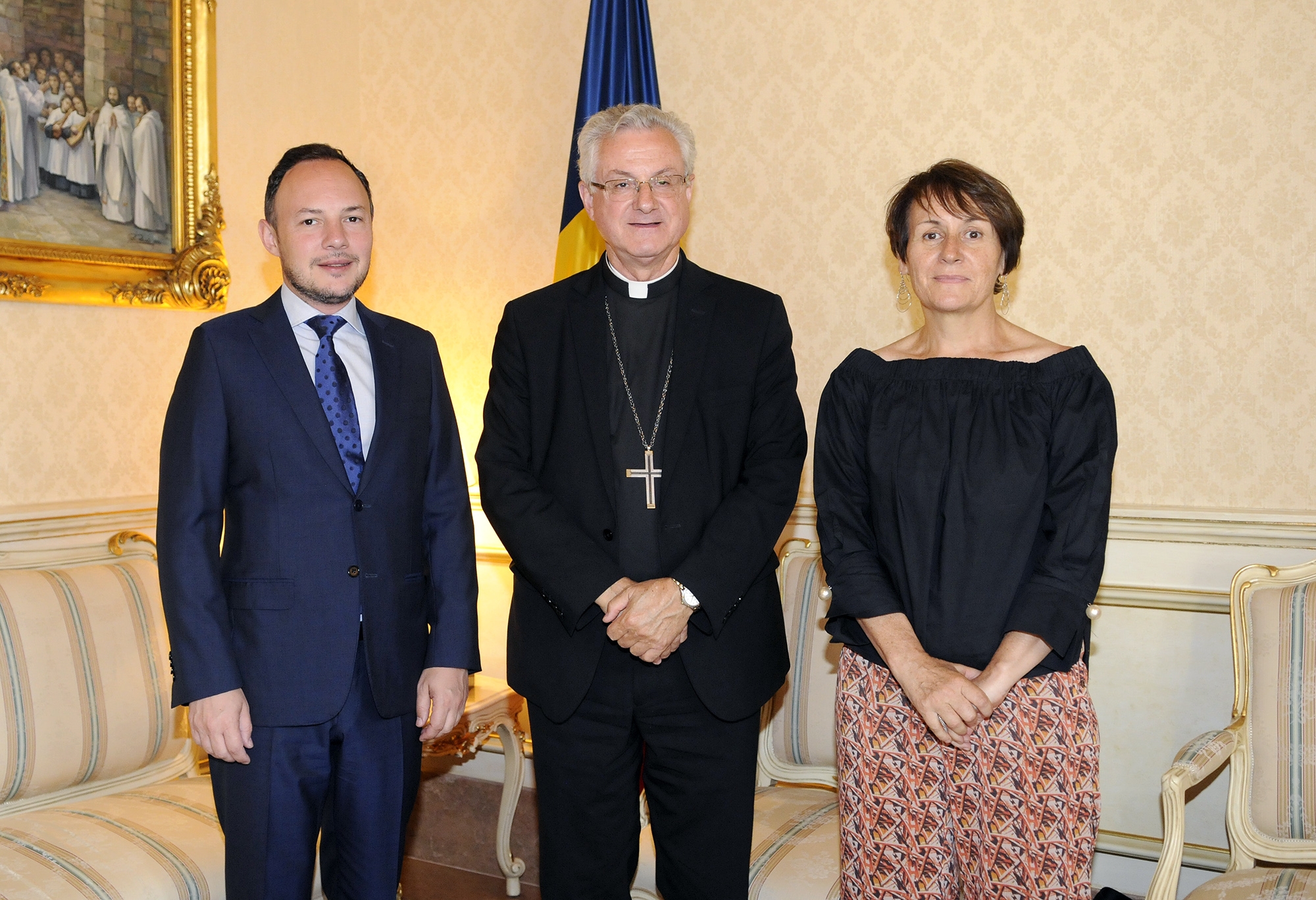 El copríncep Joan-Enric Vives rep a Xavier Espot i Roser Suñé al Palau Episcopal