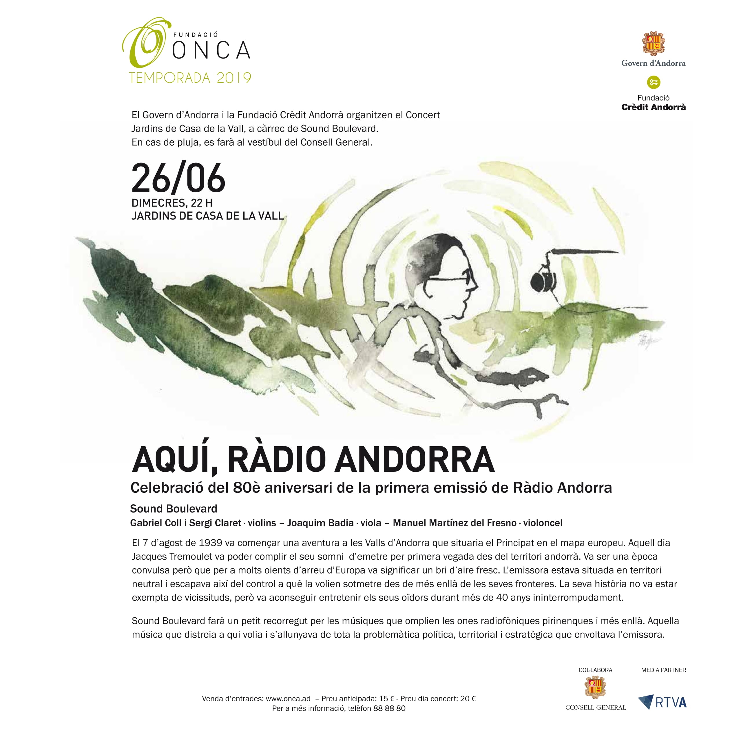 L’ONCA se suma a la celebració del 80è aniversari de Ràdio Andorra, amb un concert als Jardins de Casa de la Vall