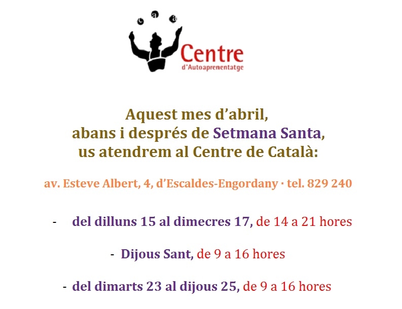 El Centre d'autoaprenentatge de Català d'Escaldes-Engordany romandrà obert amb horaris especials per Setmana Santa