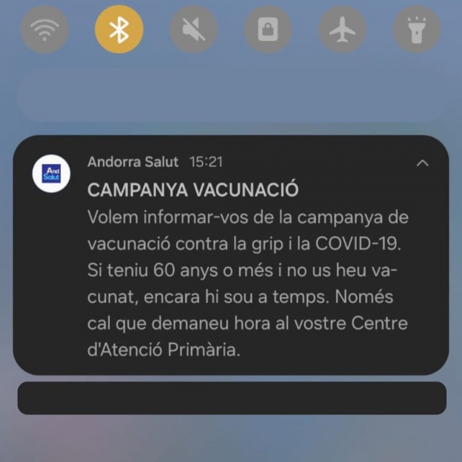 L’App Andorra Salut incorpora una nova funcionalitat que permet enviar a la població notificacions sanitàries