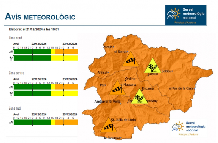 Avís per fort vent i nevades a partir de la tarda de diumenge